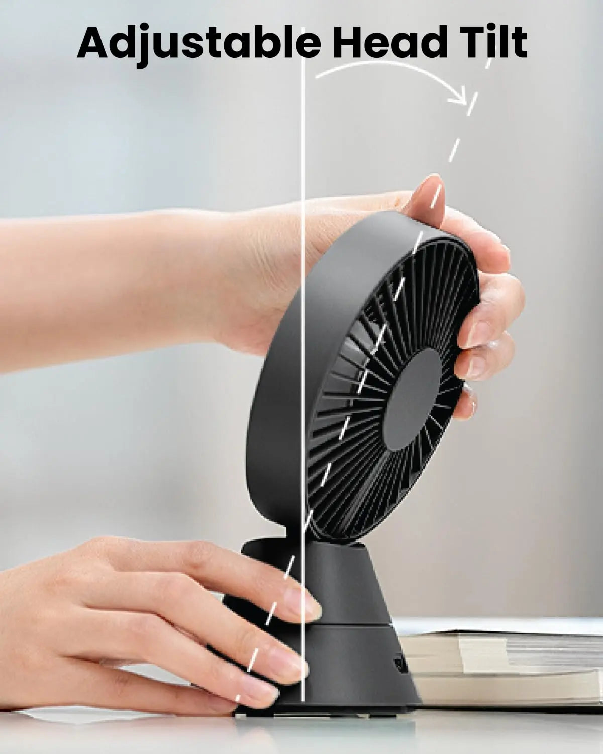 Moxedo Mini Portable Fan Desktop,5 Blades Strong Wind, 3 Adjustable Speed Auto Rotation,USB Rechargeable Battery with Solid Fragrance Pad - Black