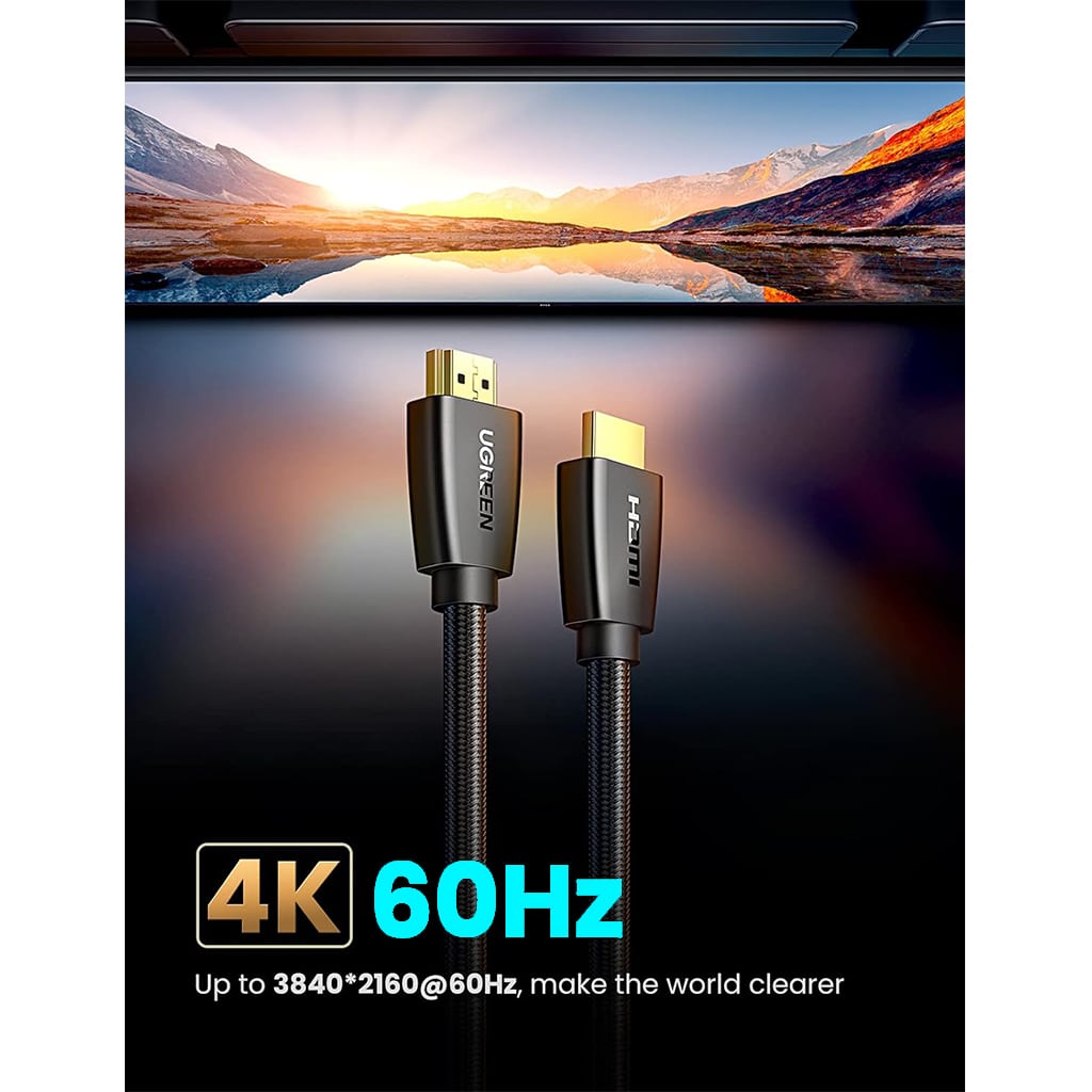 كابل مسطح HDMI ذكر إلى ذكر بدقة 4K@60hz من Ugreen، فائق الدقة، 10.2 جيجابت في الثانية، 3 أمتار، Ugreen ED015 - أسود