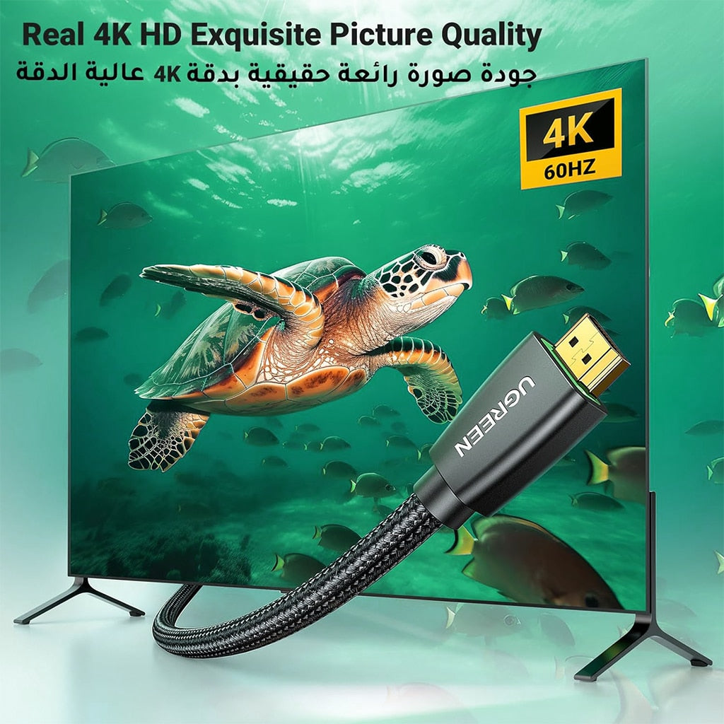 كابل مسطح HDMI ذكر إلى ذكر بدقة 4K@60hz من Ugreen، فائق الدقة، 10.2 جيجابت في الثانية، 3 أمتار، Ugreen ED015 - أسود