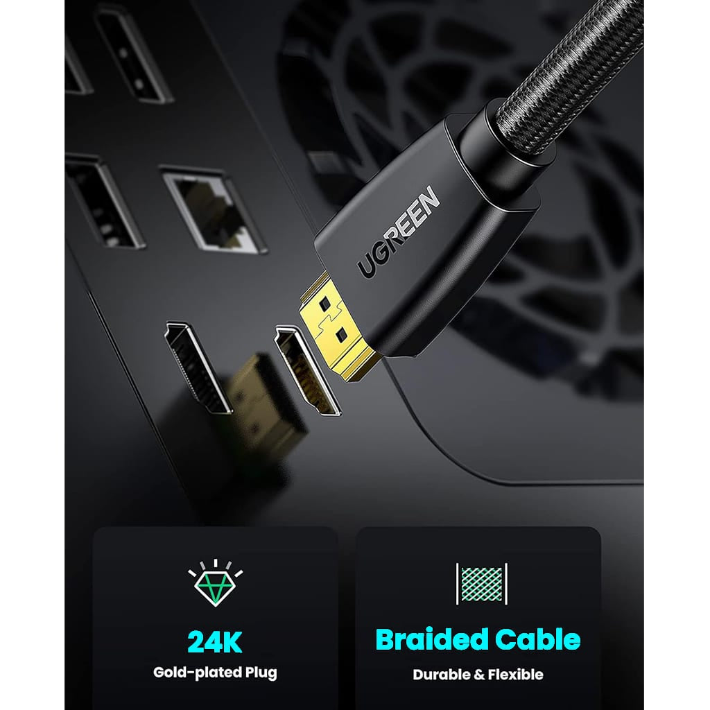 كابل مسطح HDMI ذكر إلى ذكر بدقة 4K@60hz من Ugreen، فائق الدقة، 10.2 جيجابت في الثانية، 3 أمتار، Ugreen ED015 - أسود