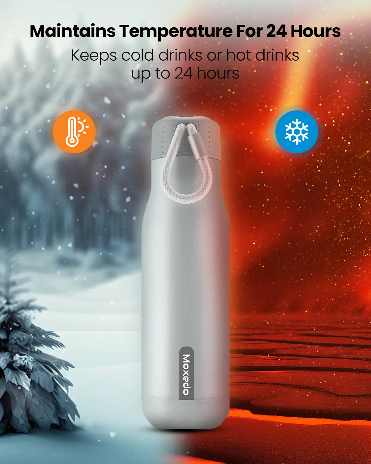 Moxedo Vacuum Flask Stainless Steel Double Wall Vacuum Insulated for Hot and Cold - Silver