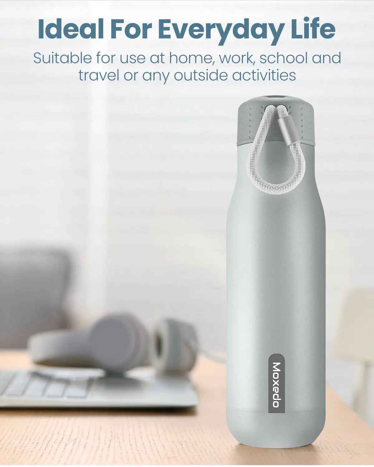 Moxedo Vacuum Flask Stainless Steel Double Wall Vacuum Insulated for Hot and Cold - Silver