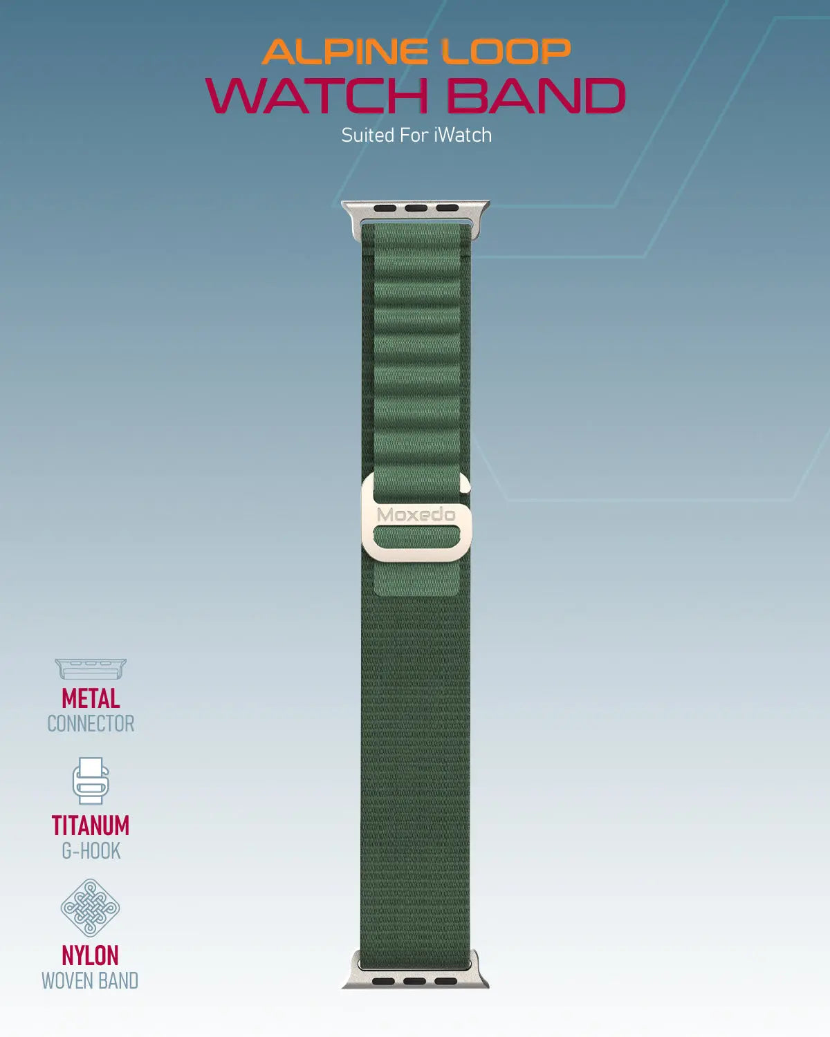 Moxedo Alpine Loop Watch Band Adjustable Sports Nylon Woven with Titanium G-Hook Strap design for 44mm,45mm,49mm (Army Green)