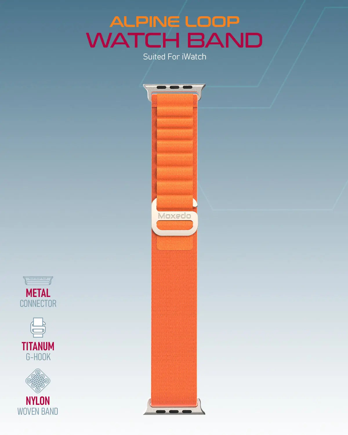 Moxedo Alpine Loop Watch Band Adjustable Sports Nylon Woven with Titanium G-Hook Strap design for 44mm,45mm,49mm (Orange)