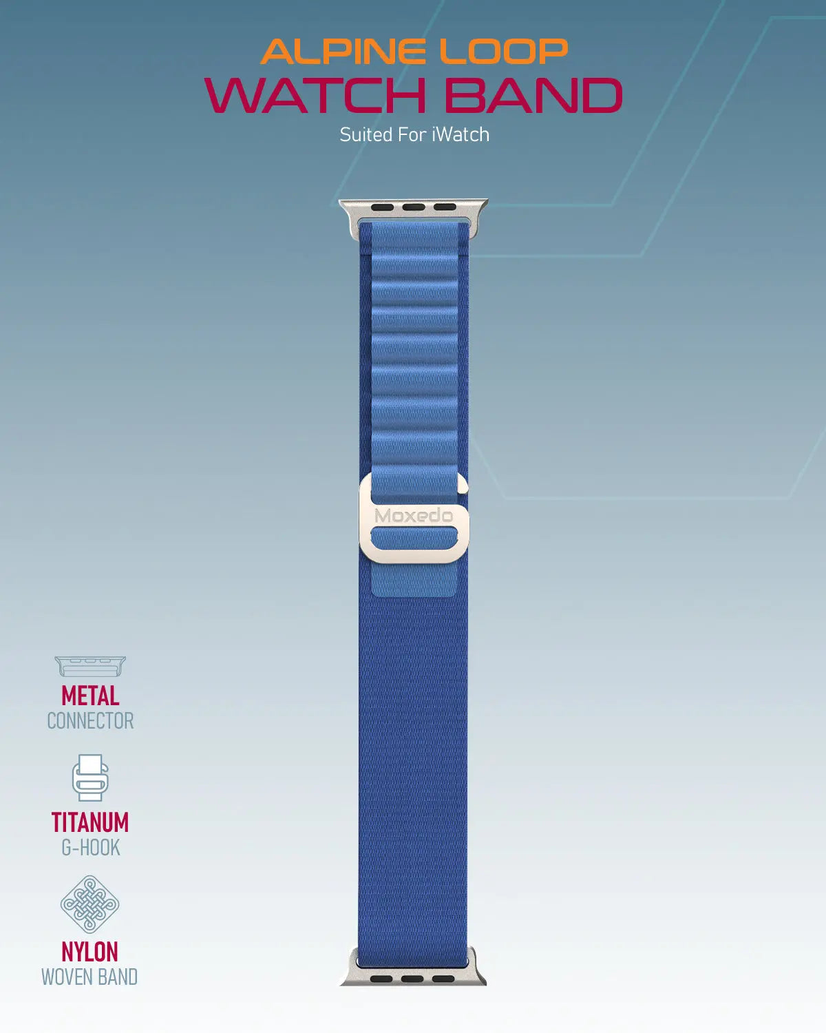 Moxedo Alpine Loop Watch Band Adjustable Sports Nylon Woven with Titanium G-Hook Strap design for 44mm,45mm,49mm (Mist Blue)