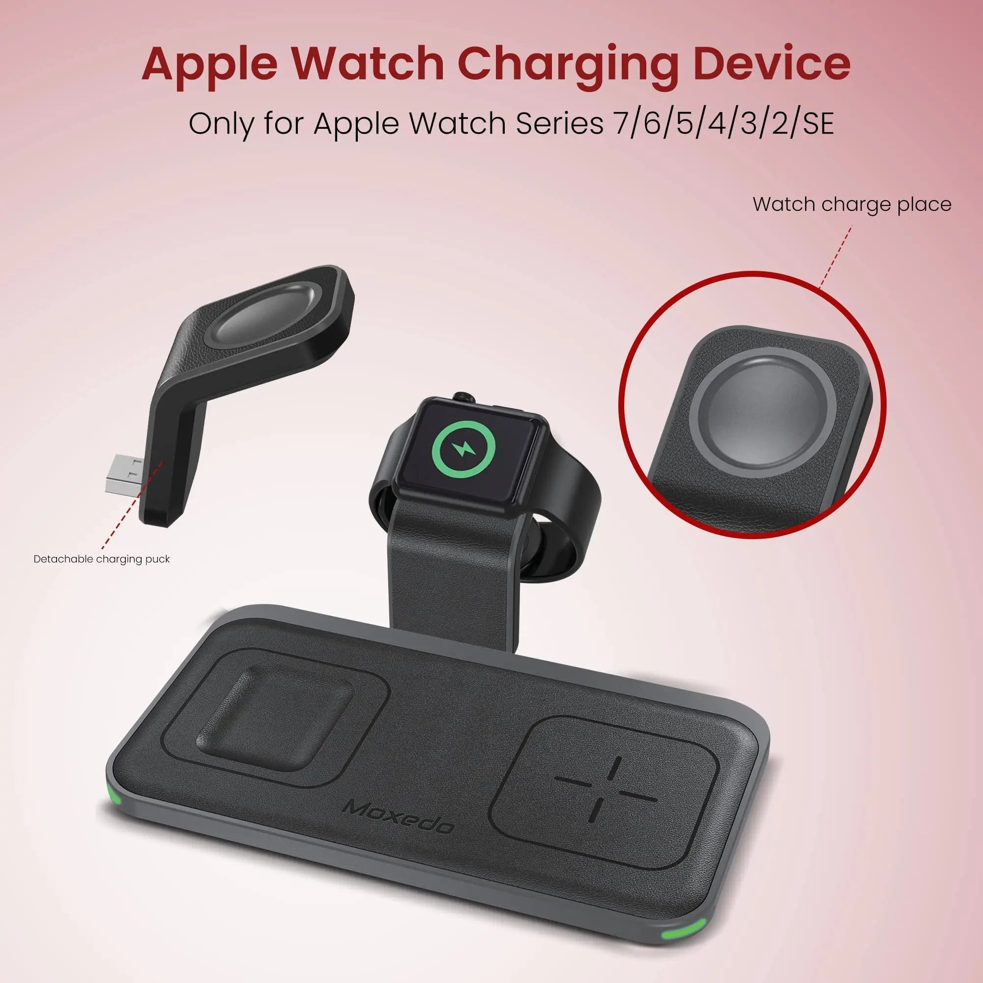 Moxedo 3 in 1 15W Wireless Charging Station Compatible for iWatch 7//6/5/4/3/2/1/SE, AirPods 3/2/Pro, iPhone 13/13 Pro Max/13Mini/13 Pro/12 Series/11/XS Max/XR/X/8Plus/SE 2/Samsung Galaxy Moxedo