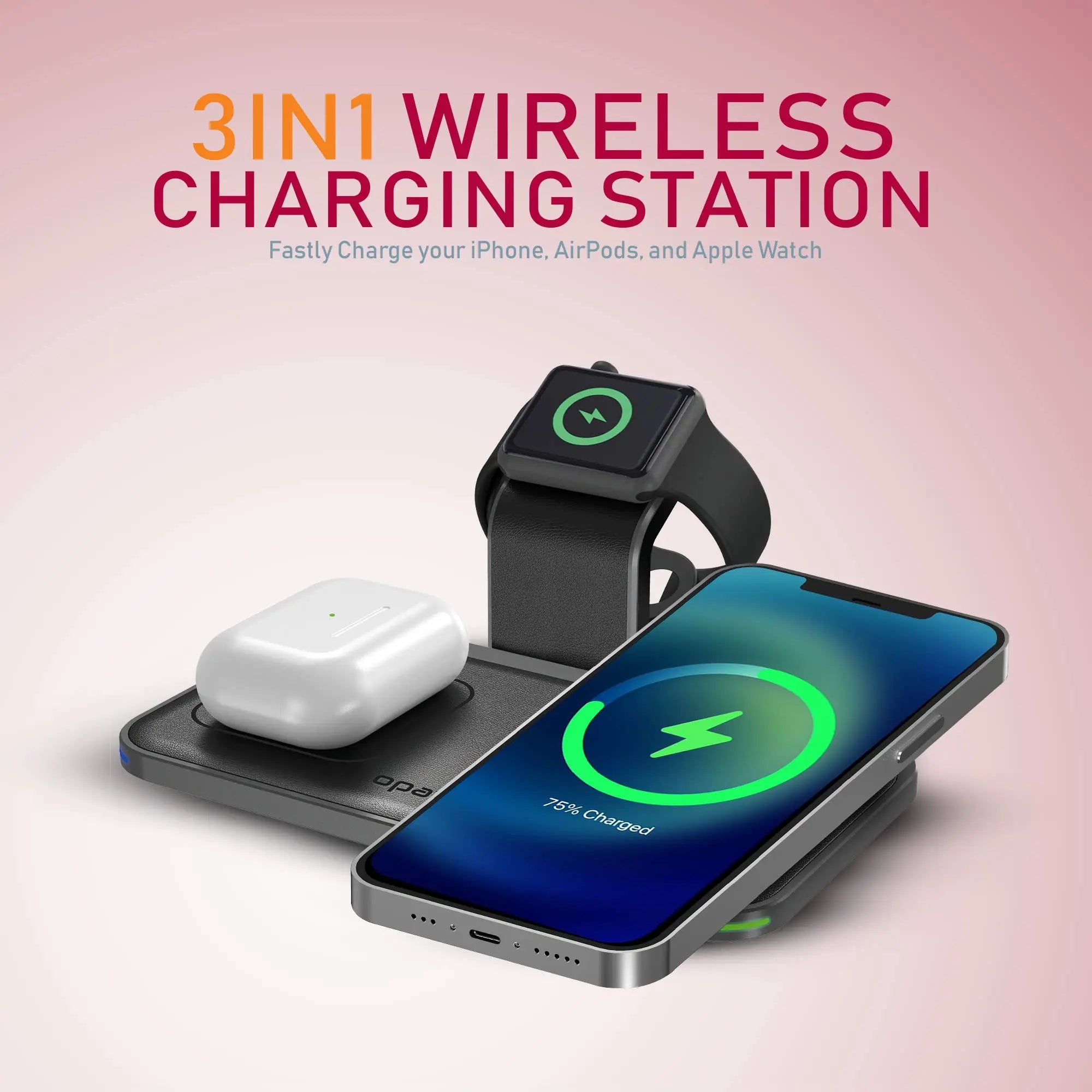 Moxedo 3 in 1 15W Wireless Charging Station Compatible for iWatch 7//6/5/4/3/2/1/SE, AirPods 3/2/Pro, iPhone 13/13 Pro Max/13Mini/13 Pro/12 Series/11/XS Max/XR/X/8Plus/SE 2/Samsung Galaxy Moxedo