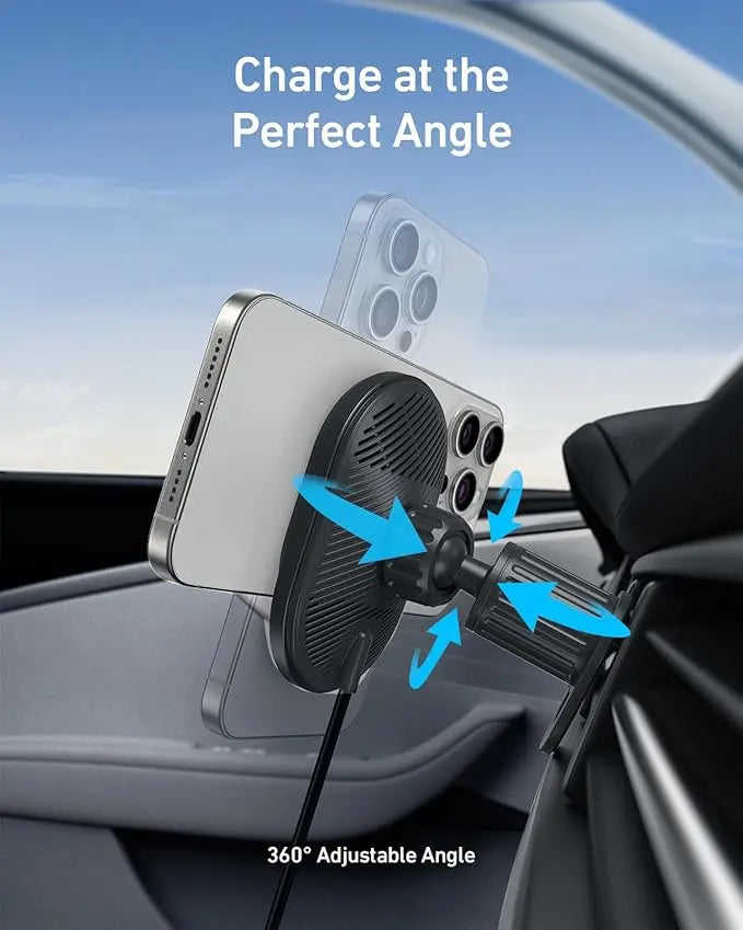 Anker MagSafe Wireless Car Charger, MagGo 15W Fast Car Charger, 360-Degree Adjustable with Strong Magnets, Phone Mount for iPhone 15/ 16 Series Anker