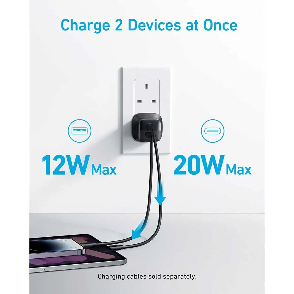 Anker 323 Wall Charger (33W) with USB-C Port and USB-A Port - Black