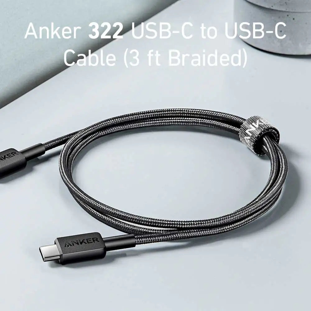 Anker 322 - USB-C to USB-C Cable 60W (3ft/0.9m Braided) -  Black