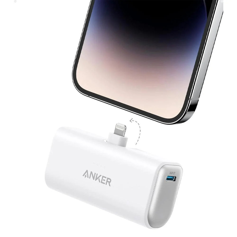 Anker Nano Power Bank (12W)Fast Charging , 5000mAh With Built-In Lightning Foldable Connector - White