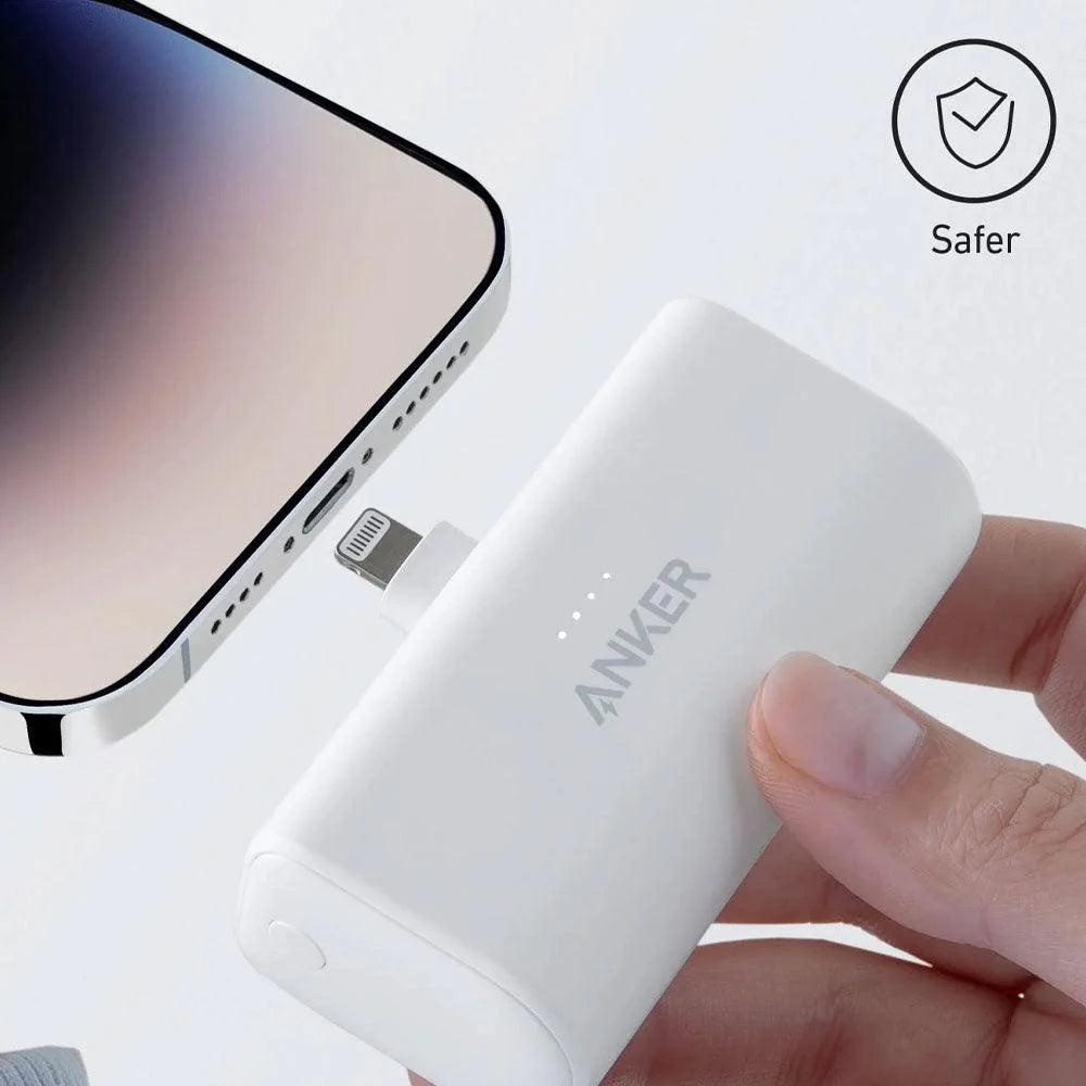 Anker Nano Power Bank (12W)Fast Charging , 5000mAh With Built-In Lightning Foldable Connector - White