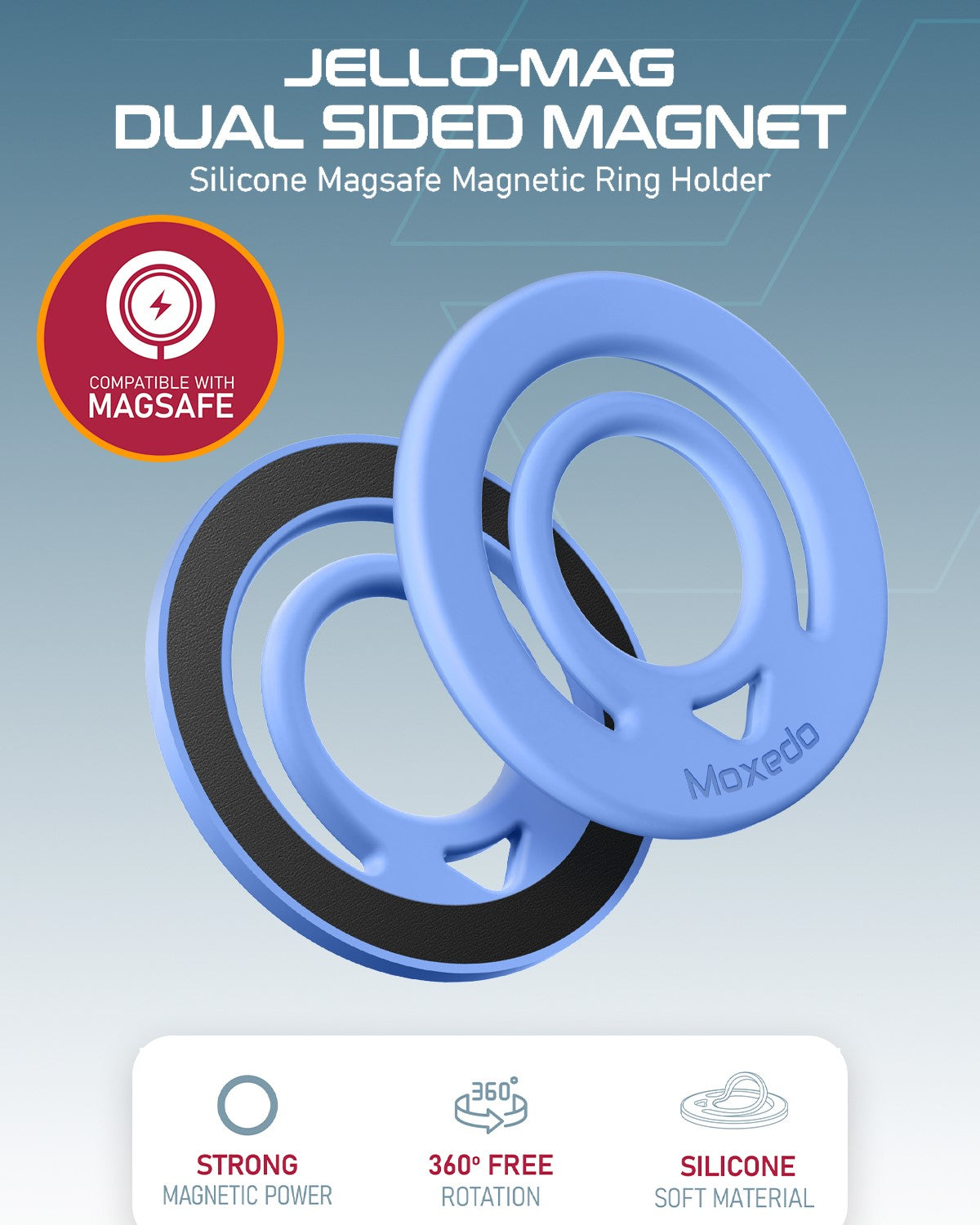 Moxedo Jello-Mag Magnetic Ring Holder - Silicone & MagSafe Compatible, Blue