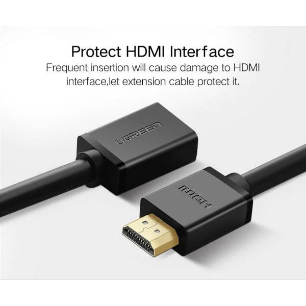 UGREEN كابل HDMI ذكر إلى HDMI أنثى HD107 Full HD 3D بطول 0.5 متر - أسود