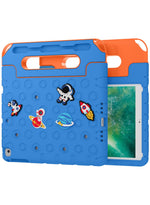 Moxedo Rugged Protective EVA Silicone Kids Case Cover, Shockproof DIY 3D Cartoon Pattern with Pencil Holder, Stand and Handle Grip for Apple iPad 9.7 inch - Sky Blue