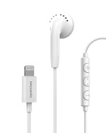 Moxedo Mono Stereo Earphone Lightning Connector Earphone In-Line Remote, Built-in Microphone Compatible for iPhone 14/13/12/11 Pro Max/X/XS Max/XR (White)