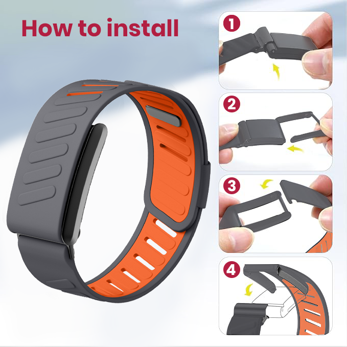 Moxedo Flow-Fit Silicone Strap Compatible with WHOOP 4.0  Adjustable Replacement Band for Men & Women Lightweight, Sweatproof, Skin-Friendly, Secure Fit, Waterproof Sports Loop - Gray/Orange