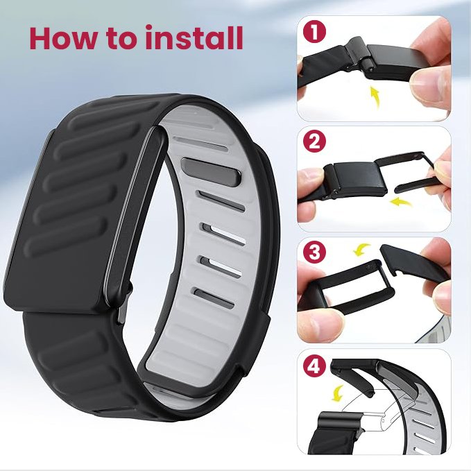 Moxedo Flow-Fit Silicone Strap Compatible with WHOOP 4.0  Adjustable Replacement Band for Men & Women Lightweight, Sweatproof, Skin-Friendly, Secure Fit, Waterproof Sports Loop - Black/Gray