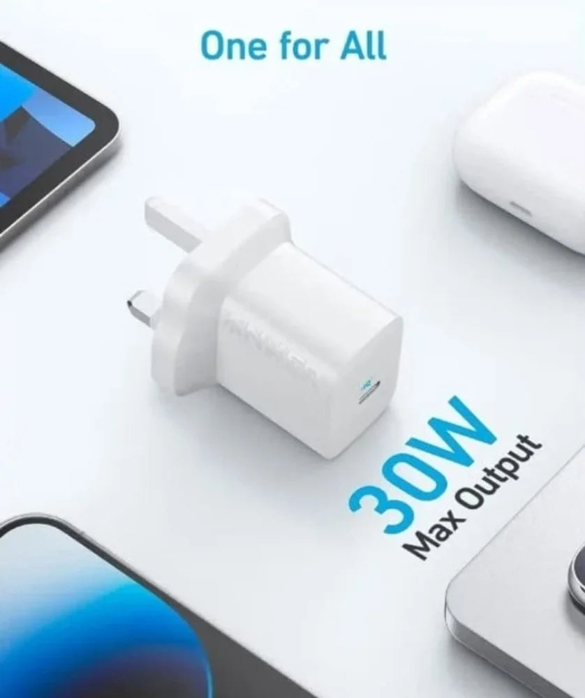Anker 312 Charger (30W) PD Compatible With Apple and Samsung Devices - White