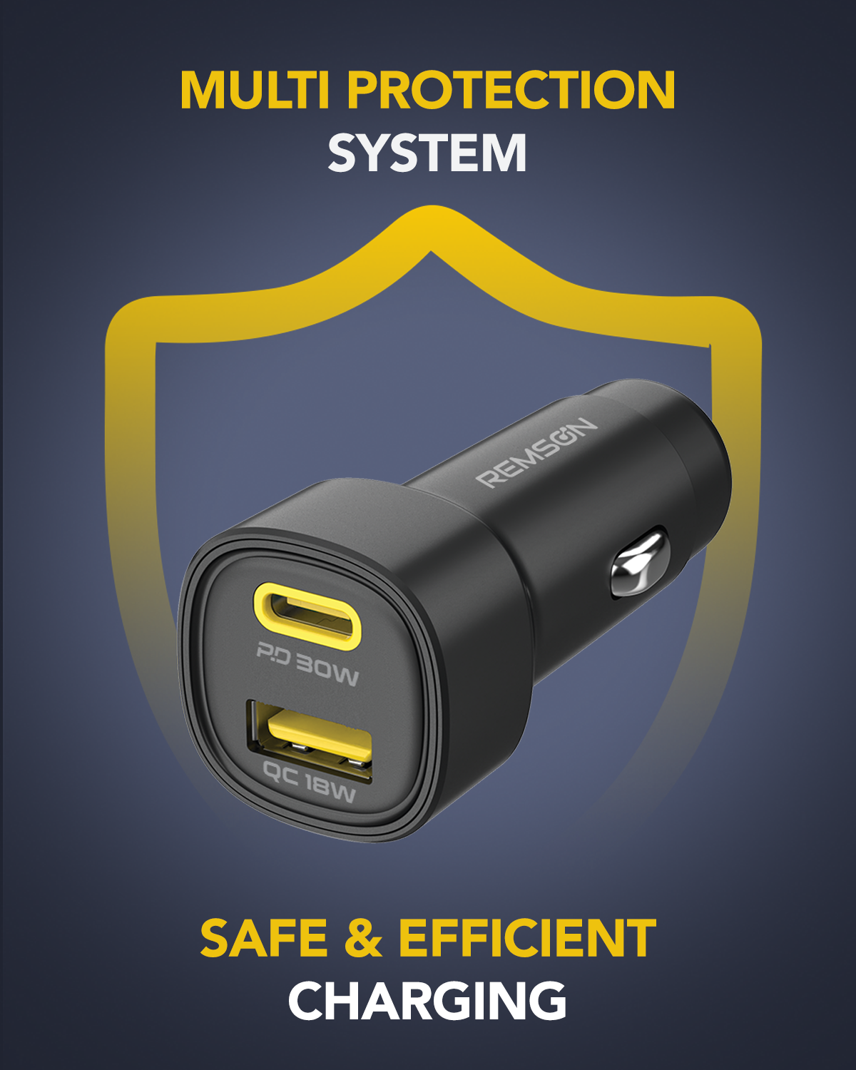 Remson Neo Power Car Charger PD 48W 1 USB-C Port/ 1 USB-A Port Fast Charging Compatible For iPhone 16 Pro/ Pro Max/16/15/14/13/12, Galaxy, S24/S23/S22/S21, iPad Pro 6/Air 5