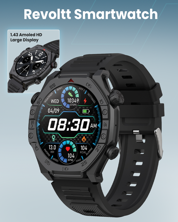 Moxedo Revolt Smartwatch – Power, Performance, and Precision for Men - Black