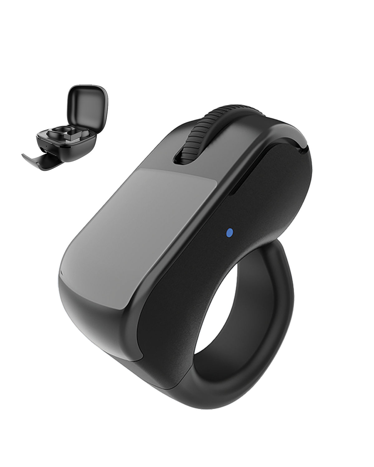 Moxedo Bluetooth 5.3 Finger Ring Mouse for PC, Laptop, Tablet, Mobile Wireless Wearable Presenter with Touchpad, Scroll & Page Turner Remote Controller Ring with Charging Case & Stand