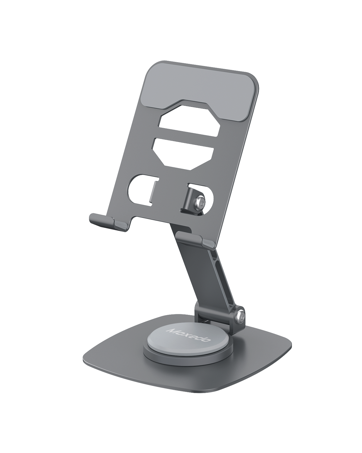 Moxedo Bi-Axial Mobile Phone Stand 360° Rotatable Height Adjustable Foldable Design Aluminum Phone Holder for Desk Compatible with Devices up to 7.0”