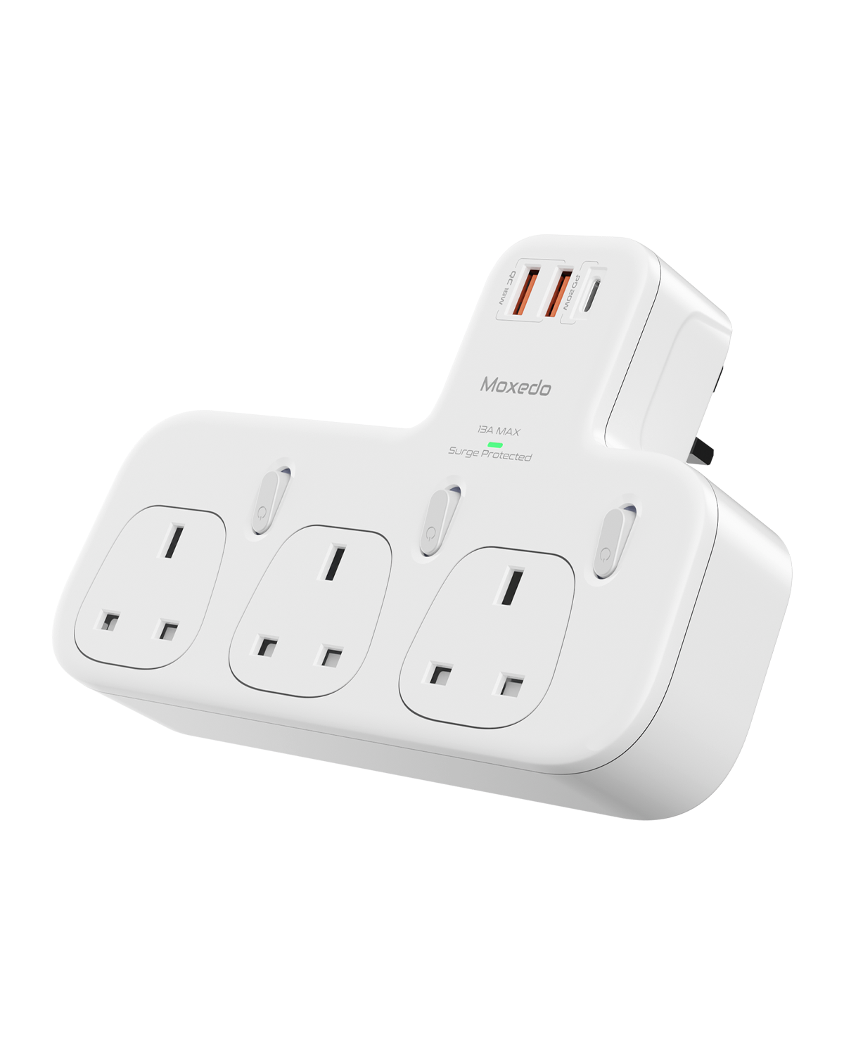 Moxedo Multi-Plug+ Power Extension Adapter with Independent Switch 20W USB-C PD QC 3.0 Multiple Wall Charger Electrical Power Extender with 1 USB-C /2 USB-A/ 3 AC Outlet for Home, Office, Kitchen & School