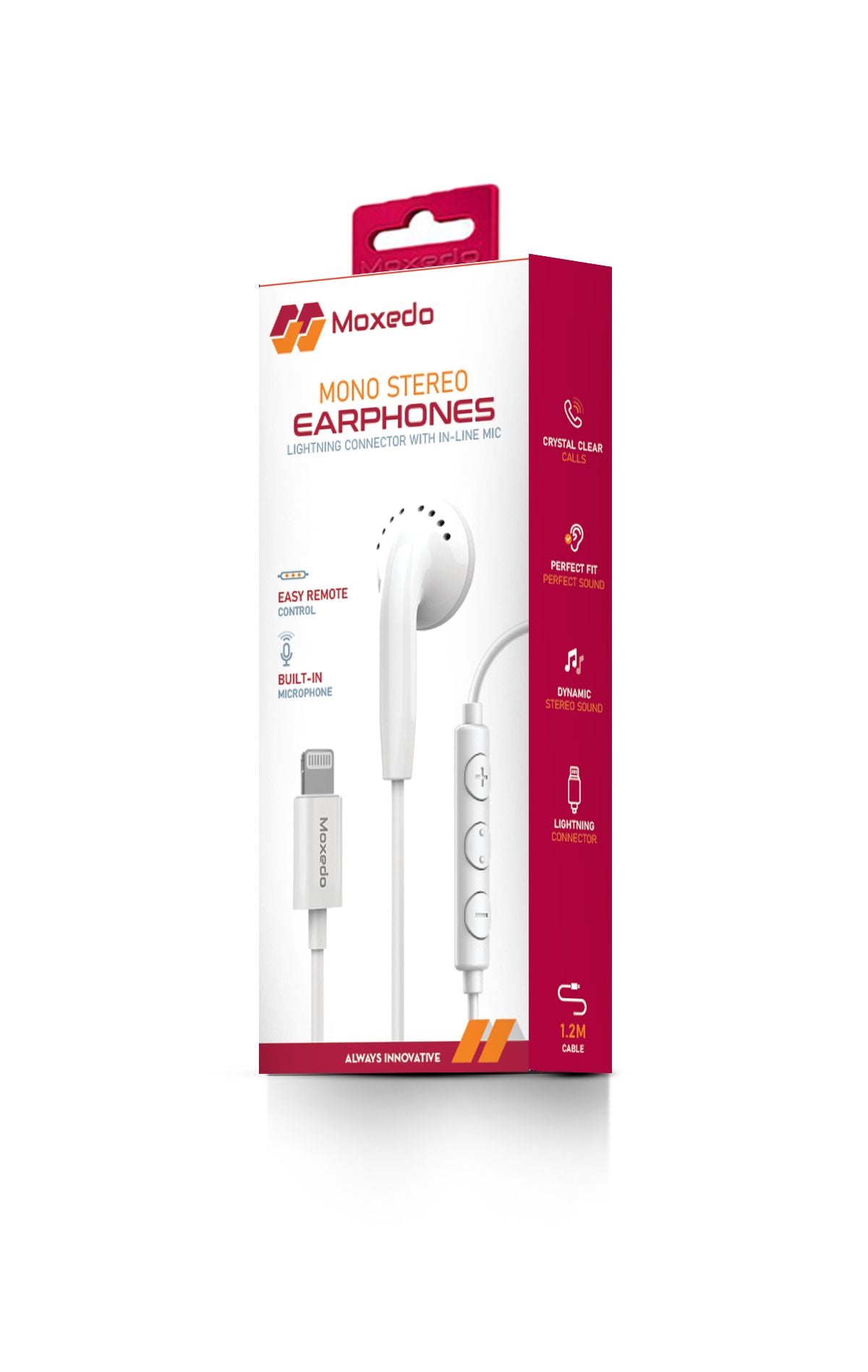 Moxedo Mono Stereo Earphone Lightning Connector Earphone In-Line Remote, Built-in Microphone Compatible for iPhone 14/13/12/11 Pro Max/X/XS Max/XR (White)