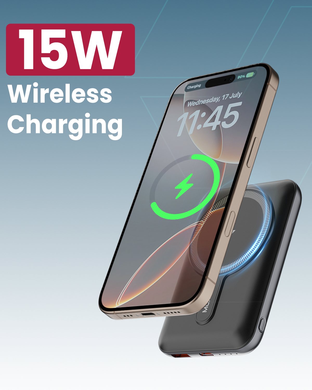 Moxedo Porta-Go 15W Wireless Charging Power Bank 10,000 mAh 20W PD USB-C / USB-A Port Portable Charger with Built-in Stand Compatible For iPhone 16/15/14/13/12 Series