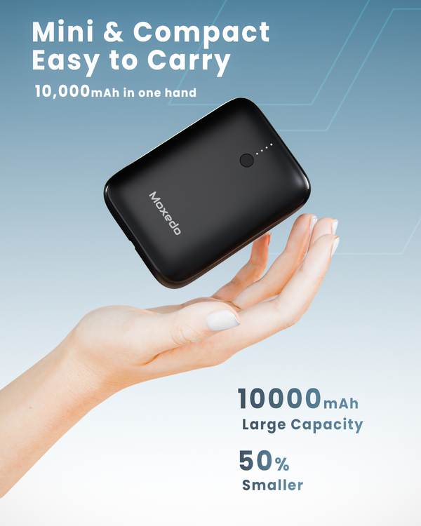 Moxedo Porta-Go Mini Power Bank 10,000 mAh Power Delivery 22.5W Dual Ports USB-C/ USB-A Compact Design Charge and Recharge