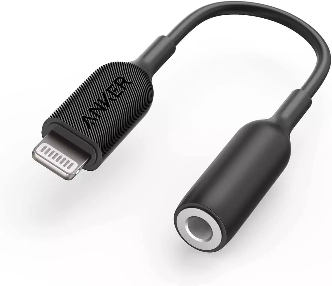 Anker 3.5mm Audio Jack Adapter with Lightning Connector Supports Volume Control and Mic for Headphones, Earphones, Earbuds, and More  - Black