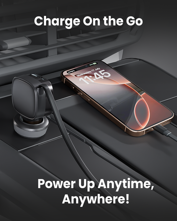 Moxedo 84W Car Charger Fast Charging with Retractable USB-C Cable & Dual Ports